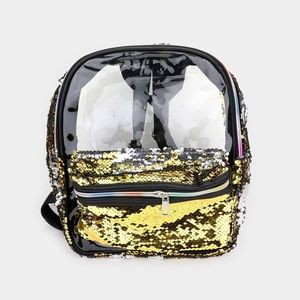 Mini Gold Rainbow Zipper Clear Bling Trendy Transparent Sequin Backpack